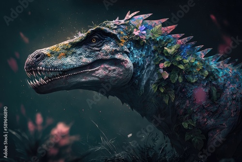 Acrocanthosaurus Colorful Dangerous Dinosaur in Lush Prehistoric Nature by Genera photo