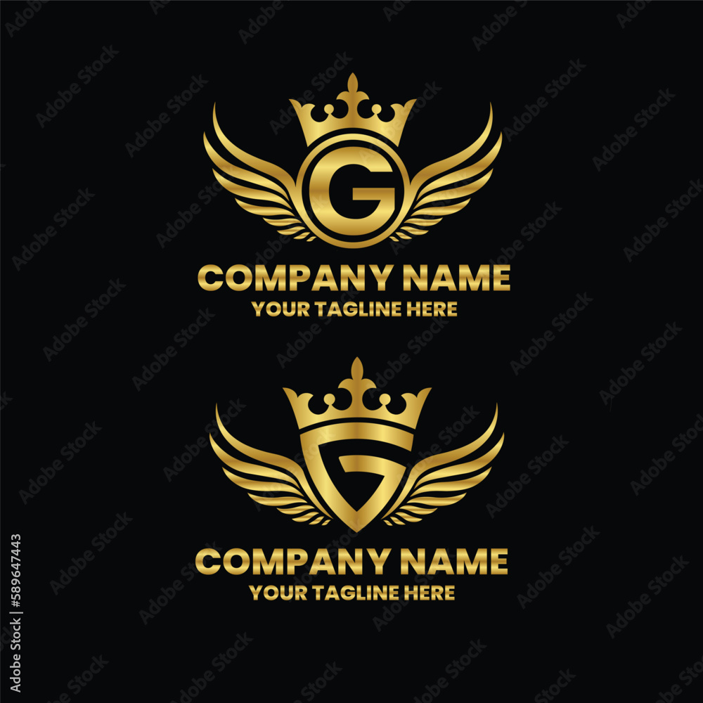 G initial letter with wing, crown logo, luxury logo,luxury shield, monogram logo design premium template vector