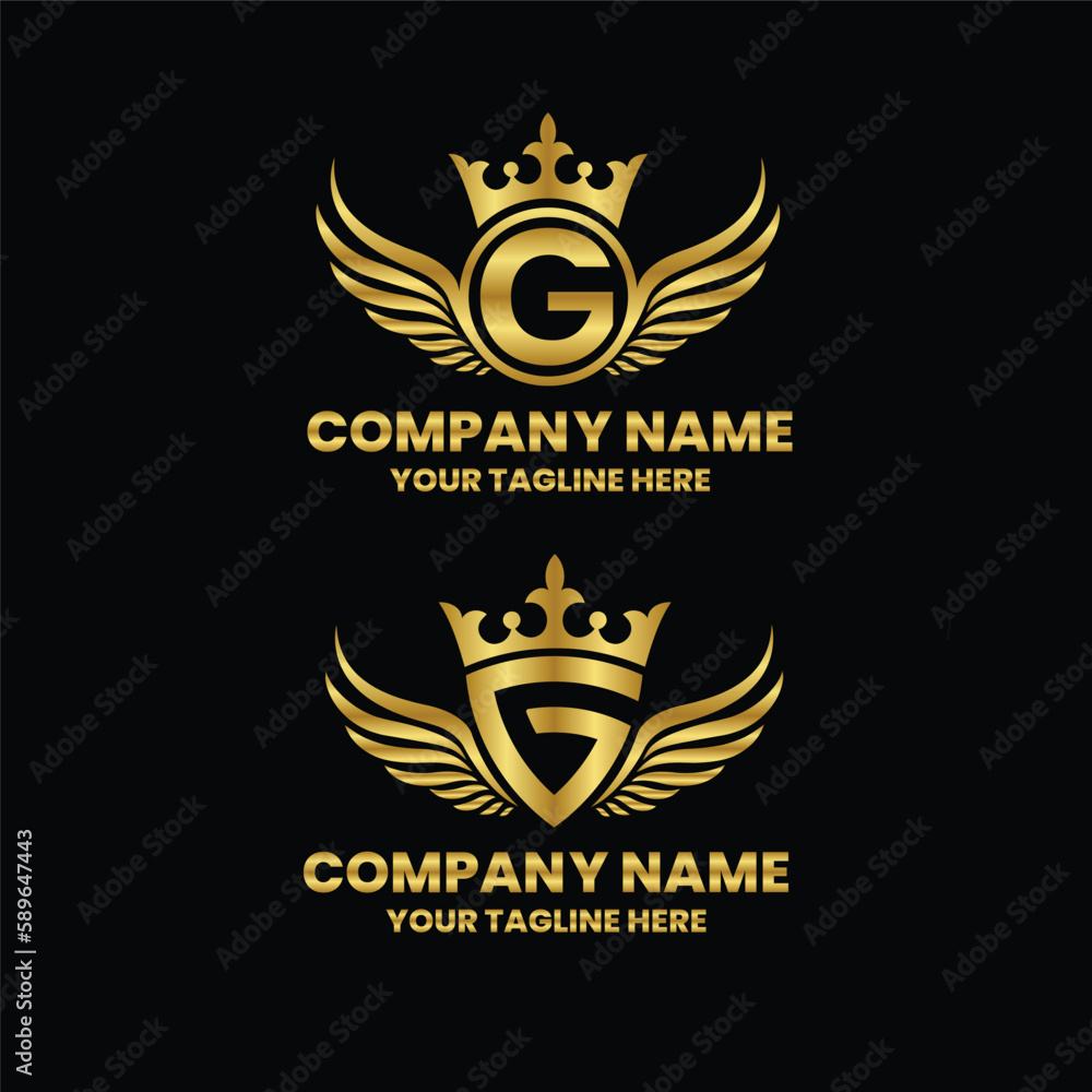 G initial letter with wing, crown logo, luxury logo,luxury shield ...