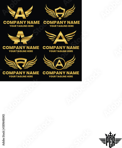 A initial letter with wing, crown logo, luxury logo,luxury shield, monogram logo design premium template vector