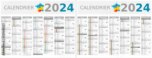 Calendrier 2024 14 mois au format 320 x 420 mm recto verso entièrement modifiable via calques et texte sans serif - vacances officielles