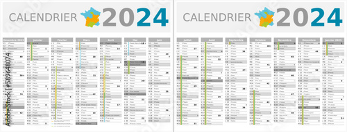 Calendrier 2024 14 mois au format 320 x 420 mm recto verso entièrement modifiable via calques et texte sans serif - vacances officielles