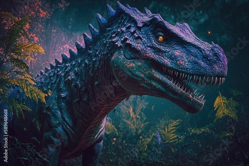 фотография Gorgosaurus Colorful Dangerous Dinosaur in Lush Prehistoric Nature by Generative