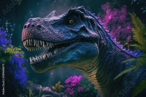 Платно Gorgosaurus Colorful Dangerous Dinosaur in Lush Prehistoric Nature by Generative