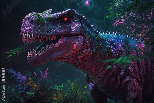 Canvas Print Gorgosaurus Colorful Dangerous Dinosaur in Lush Prehistoric Nature by Generative