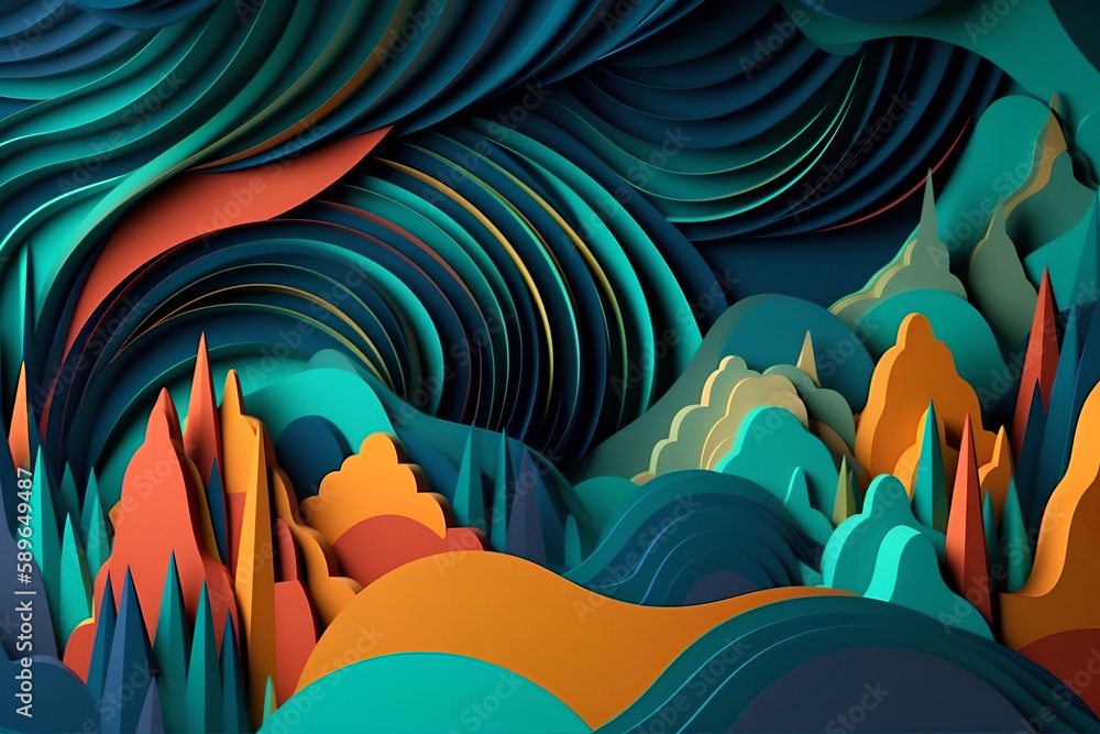 Obraz premium 3d rendering of abstract background with cut out shapes in paper art style