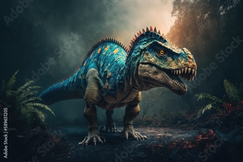 Sauropelta Colorful Dangerous Dinosaur in Lush Prehistoric Nature by Generative AI photo