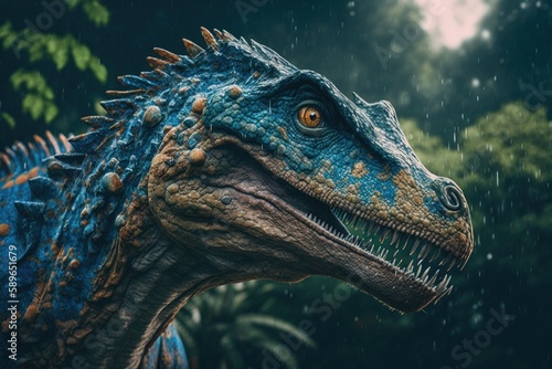 Suchomimus Colorful Dangerous Dinosaur in Lush Prehistoric Nature by Generative AI photo