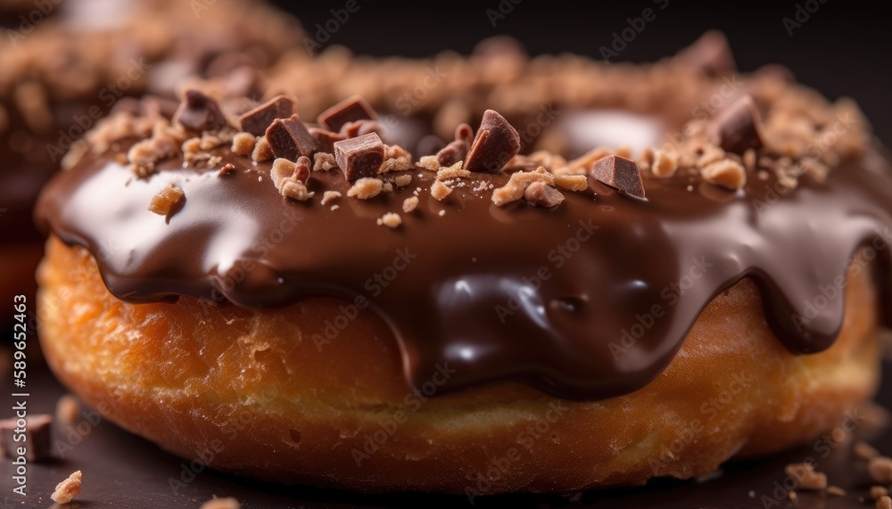 A close-up photo of the chocolate coating on the donut. Generative AI A close-up photo of the chocolate coating on the donut. Generative AI