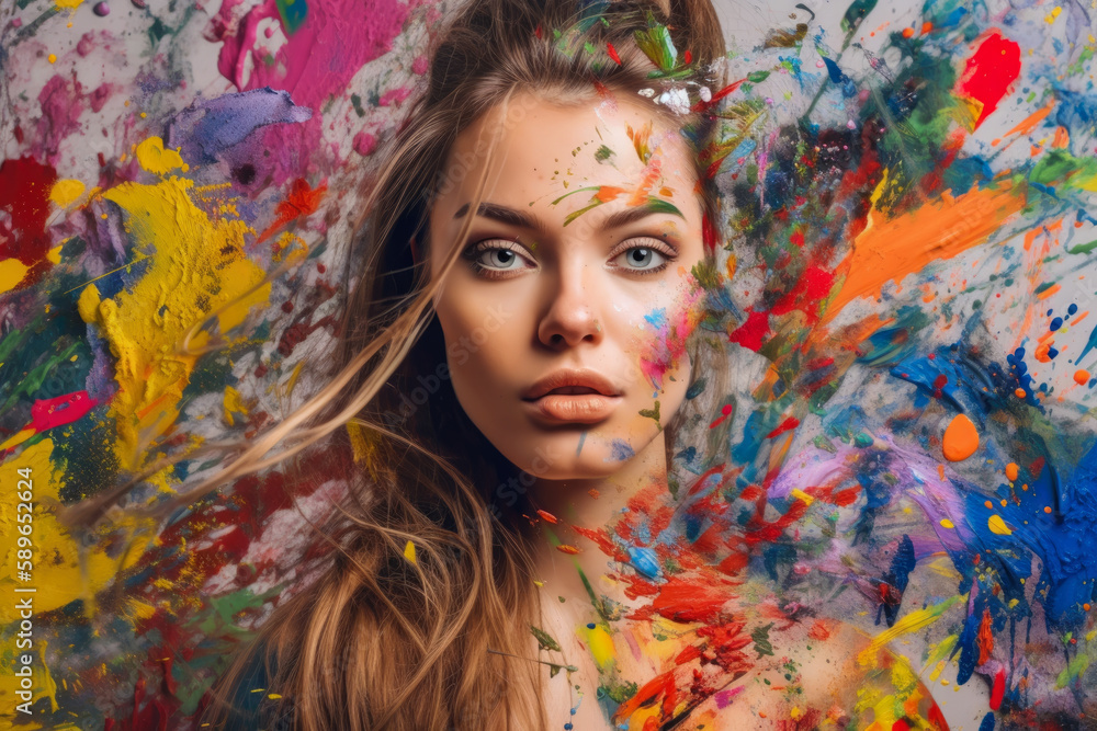 Beautiful Woman as a Living Canvas for a Masterpiece Painting