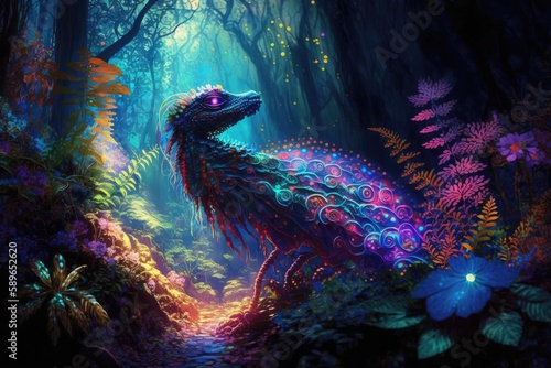 fairytale bird creature in the forest. distinct generative AI image.