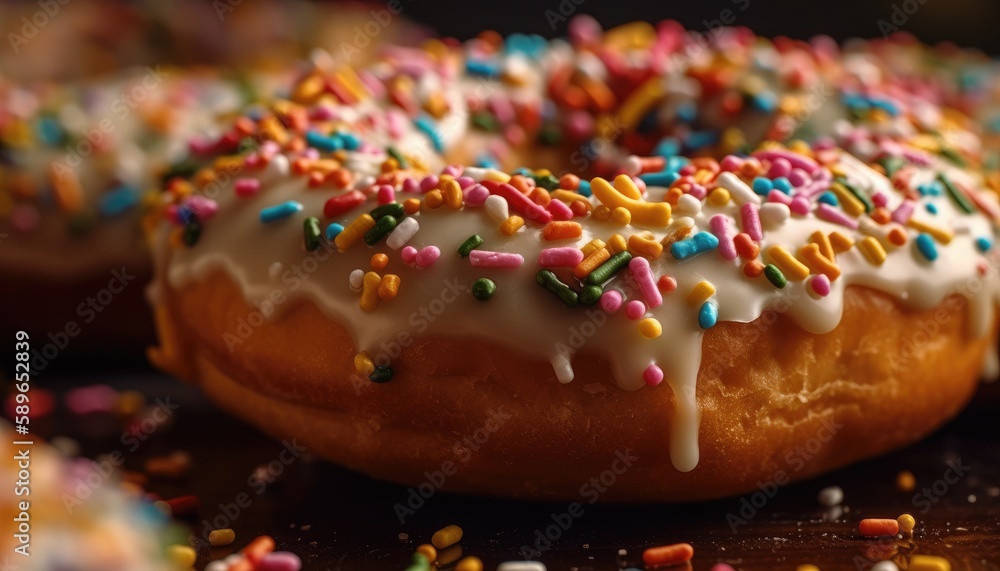 A close-up photo of the sprinkles on top of the donut. Generative AI A close-up photo of the sprinkles on top of the donut. Generative AI