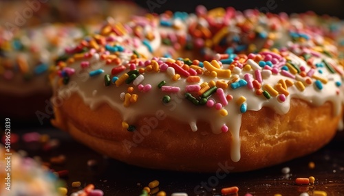 A close-up photo of the sprinkles on top of the donut. Generative AI