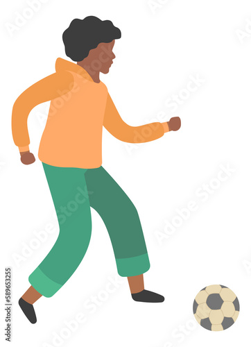 Kid playing soccer. Child with football ball