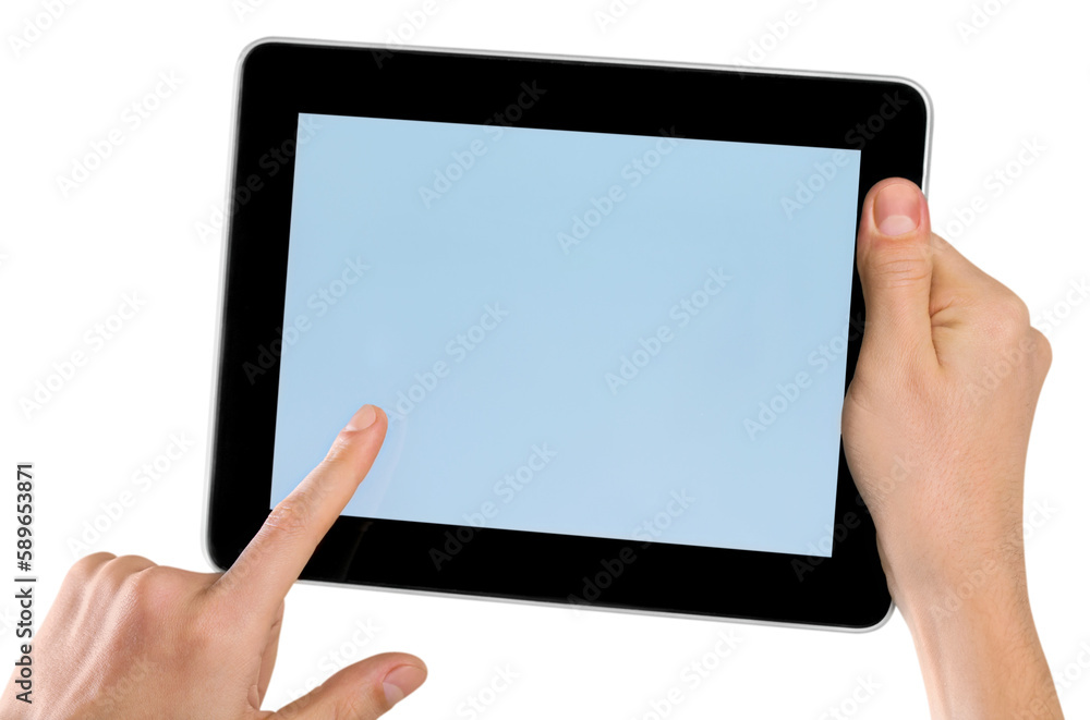 Man holding digital tablet on background Man holding digital tablet on background