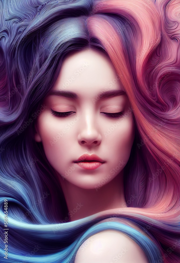 Fototapeta premium dreaming woman with long hair, Generative AI