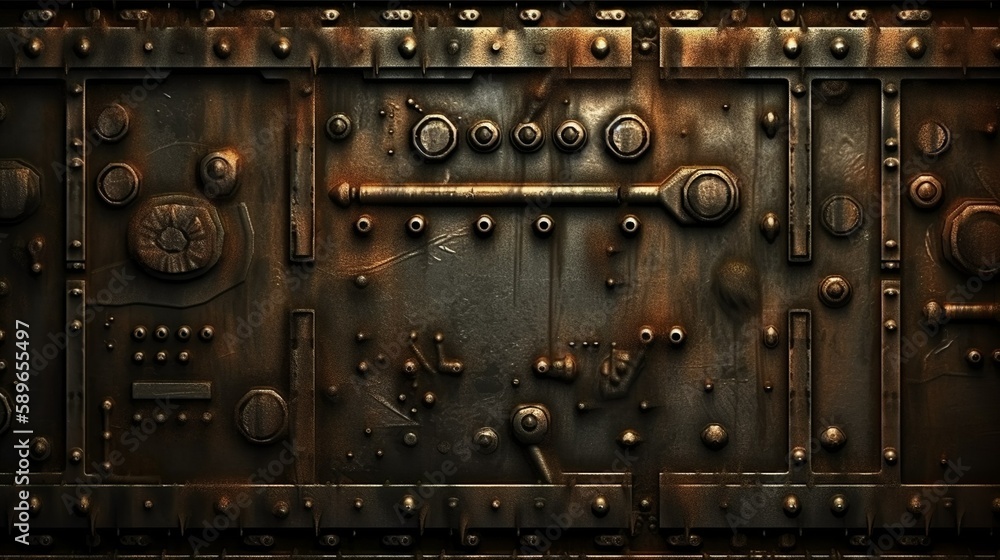Stream Punk Texture Rusty iron wall steampunk texture with pipes and cables and rivets ...