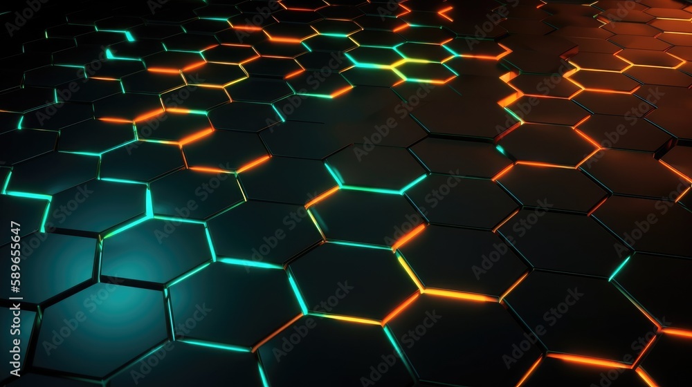 Hexagonal abstract metal background. Generative AI