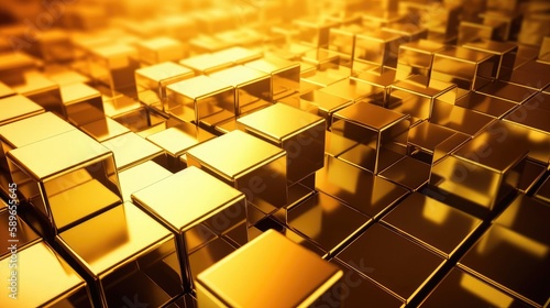 Abstract cubes background for design. Gold, black colors. Generative AI