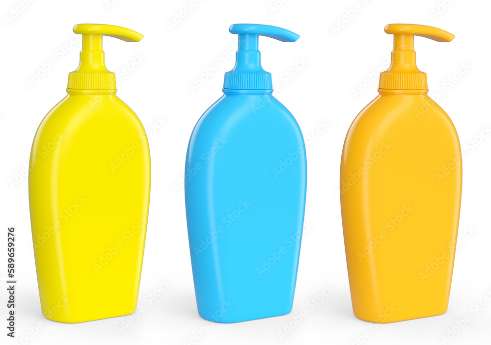 Set of sunscreens bottle or sunblock cream tube on white background. Set of sunscreens bottle or sunblock cream tube on white background.