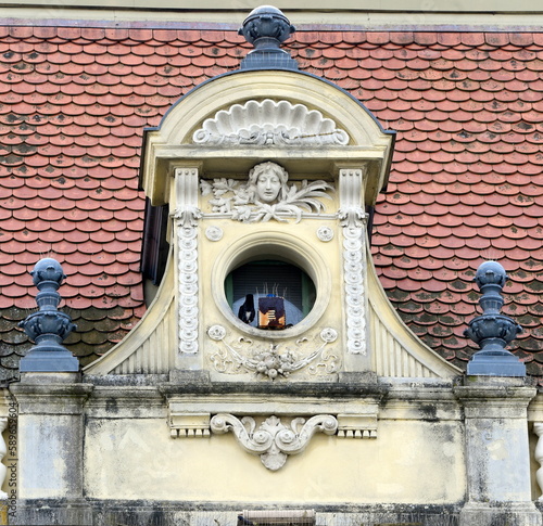 Detail of the facade on the old tower in Zrenjanin. photo