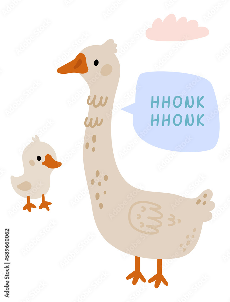 Goose talking. Cute farm animal making hhonk sound Goose talking. Cute farm animal making hhonk sound