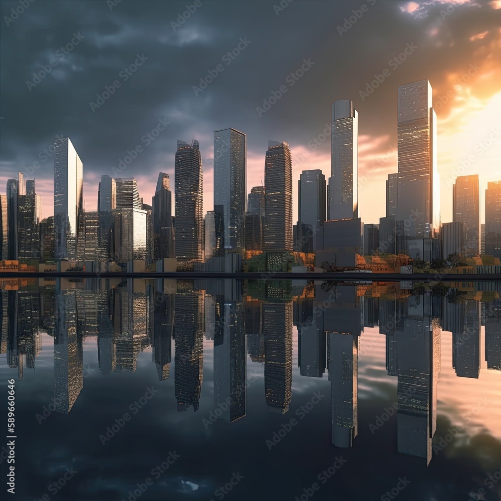  virtual city skyline, 3D rendering, 8k, epic, intricate, realistic, photography, generative ai