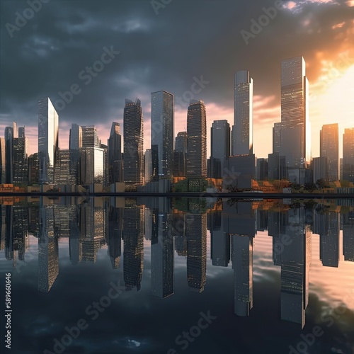  virtual city skyline, 3D rendering, 8k, epic, intricate, realistic, photography, generative ai