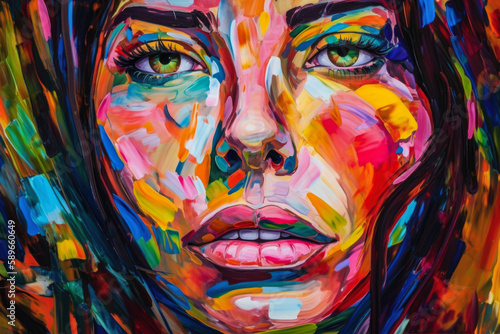 Expressive portrait of a woman with exaggerated colors in neo-expressionism art style  generative ai
