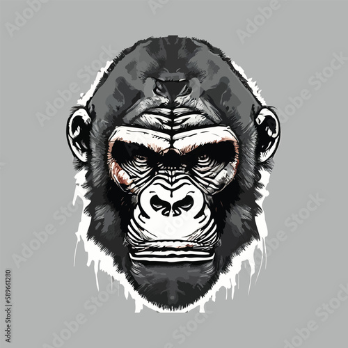 Artwork illustration and t-shirt design gorilla on white background