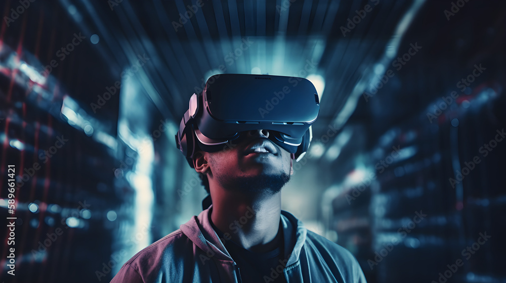 An image of a person using a virtual reality headset An image of a person using a virtual reality headset
