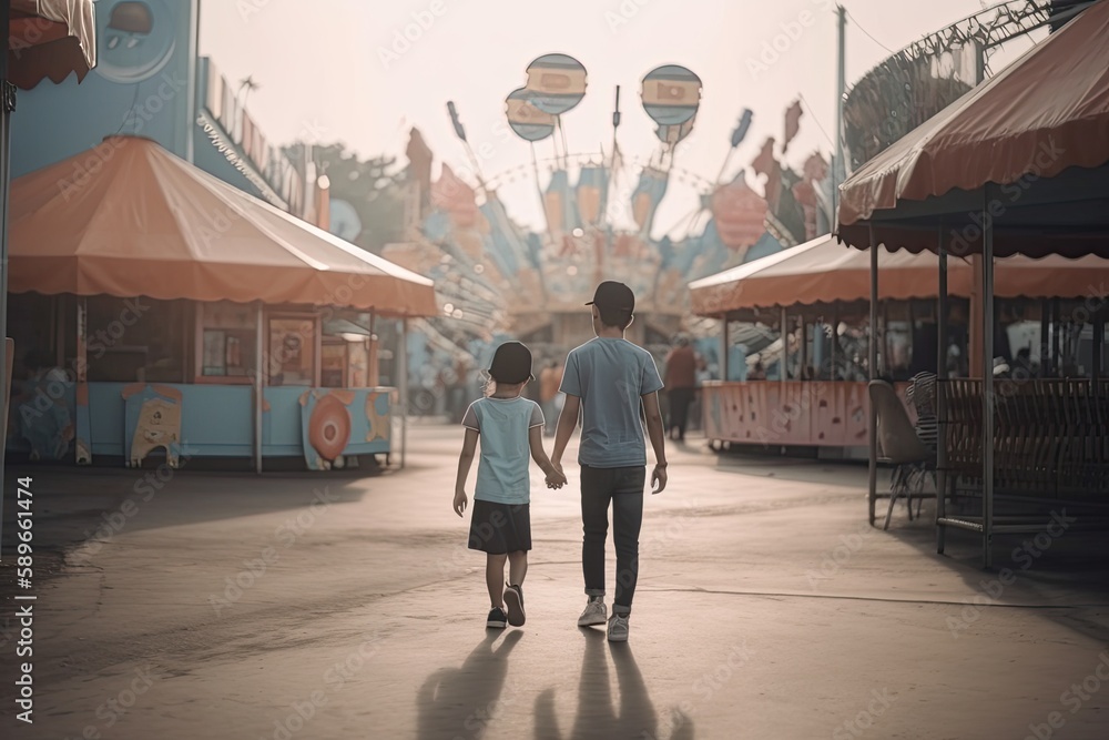 boy and girl walking to amusement park