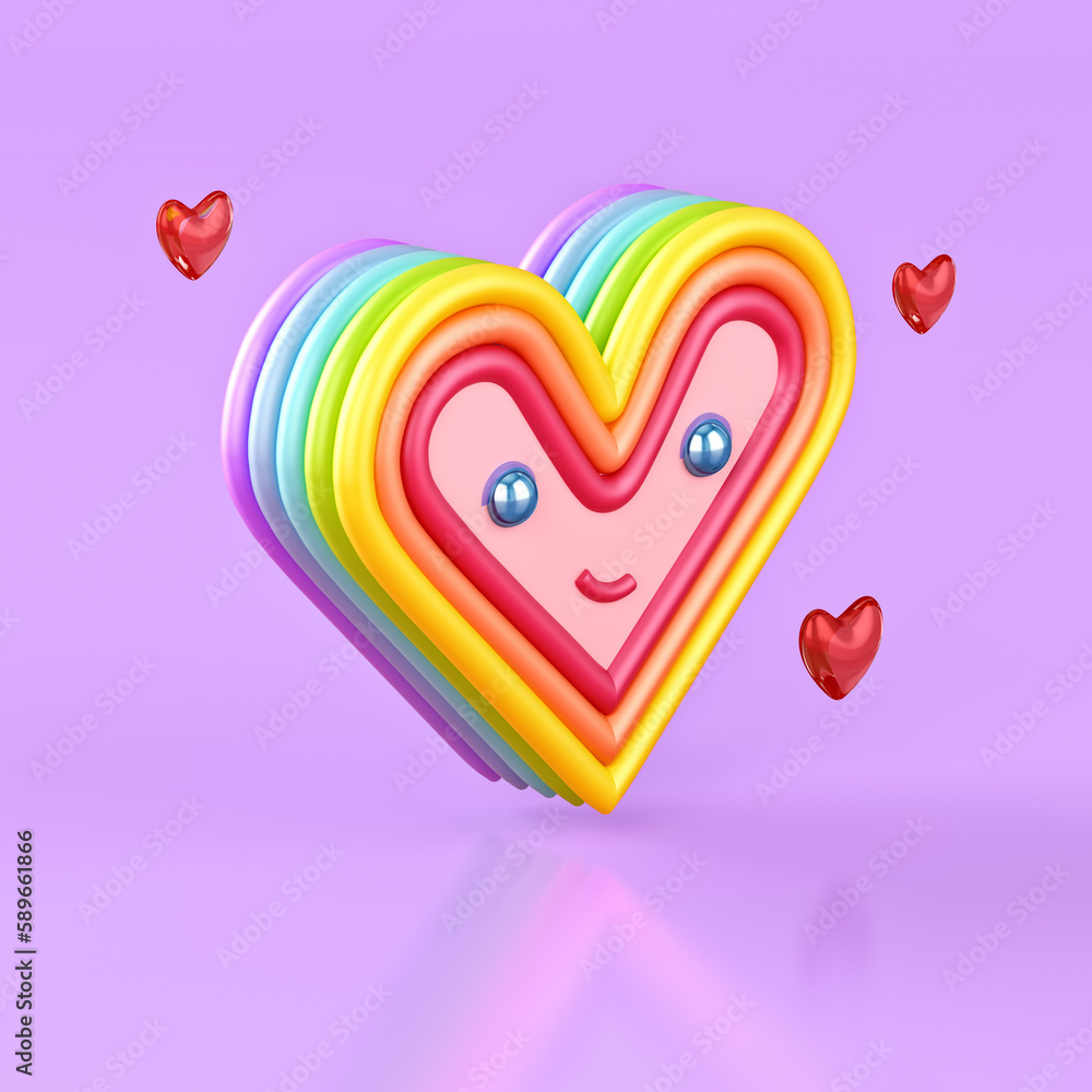 Sweet emoji of a cute smiling heart character with a small hearts