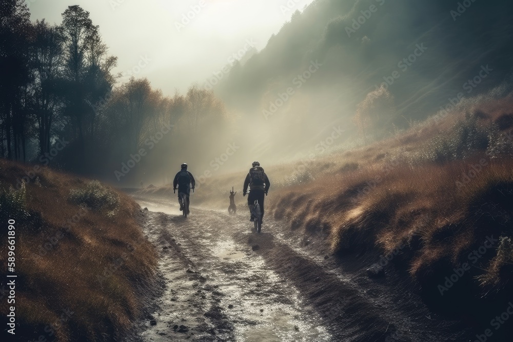 Obraz premium Discovering Adventure: Exploring Scenic Landscapes on Bikes and Enjoying Outdoor Sports and Activities. Generative AI