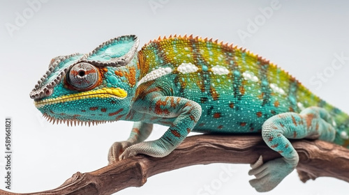 colorful cameleon isolated on white background photo