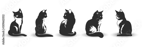 Vector set of cat silhouettes. Black cat vector isolated on white background