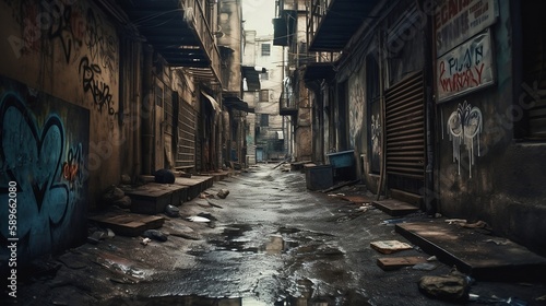 old abandoned building, creepy street, stylish street, creating using generative ai,
