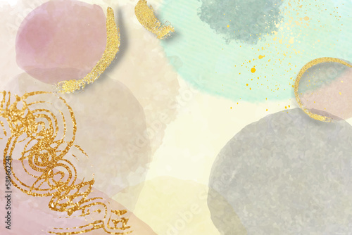 Fototapeta Naklejka Na Ścianę i Meble -  Luxury pastel color wallpaper design dot, line art, golden texture. Vector watercolor background. Elegant gold illustration.