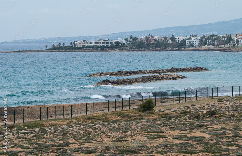 Coastal view over the archaelogical site of the Tombs of the Kings, Paphos, Cyprus