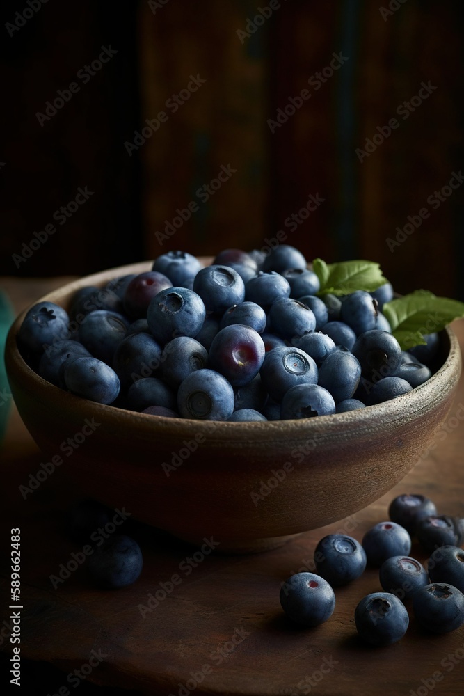 Rustic bowl overflowing with freshly picked blueberries Rustic bowl overflowing with freshly picked blueberries