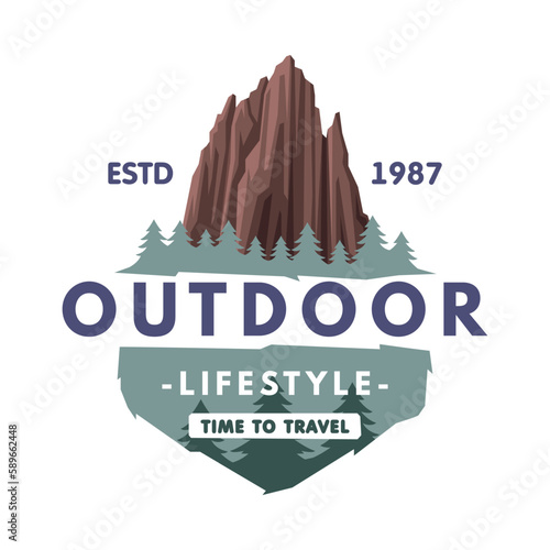 Forest and Mountain Logo for Outdoor Adventure and Hiking Tourism Vector Template