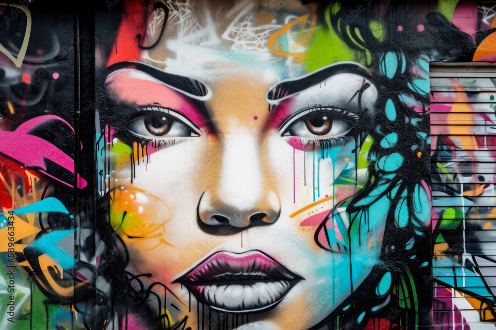 Graffiti-Style Portrait of a Strong and Confident Woman, generative ai