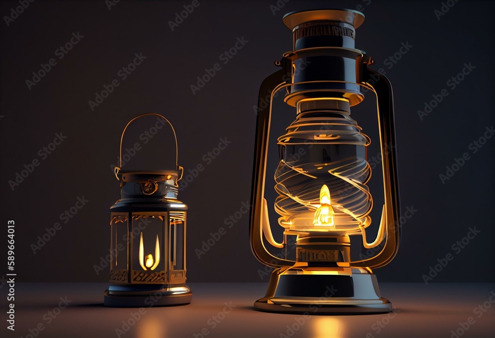 3d render illustration of retro kerosene lamp . Modern trendy design. Generative AI