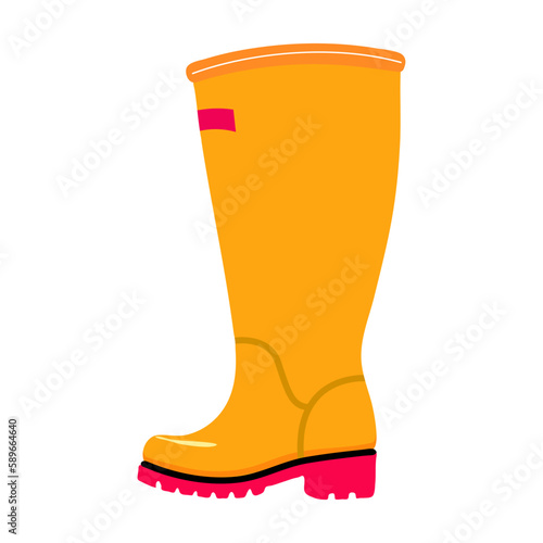 Yellow rubber boot with red sole. Vector Flat illustration