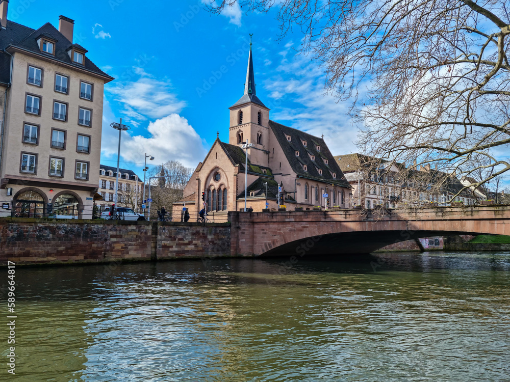 Houses on the river in Strasbourg, a city in France