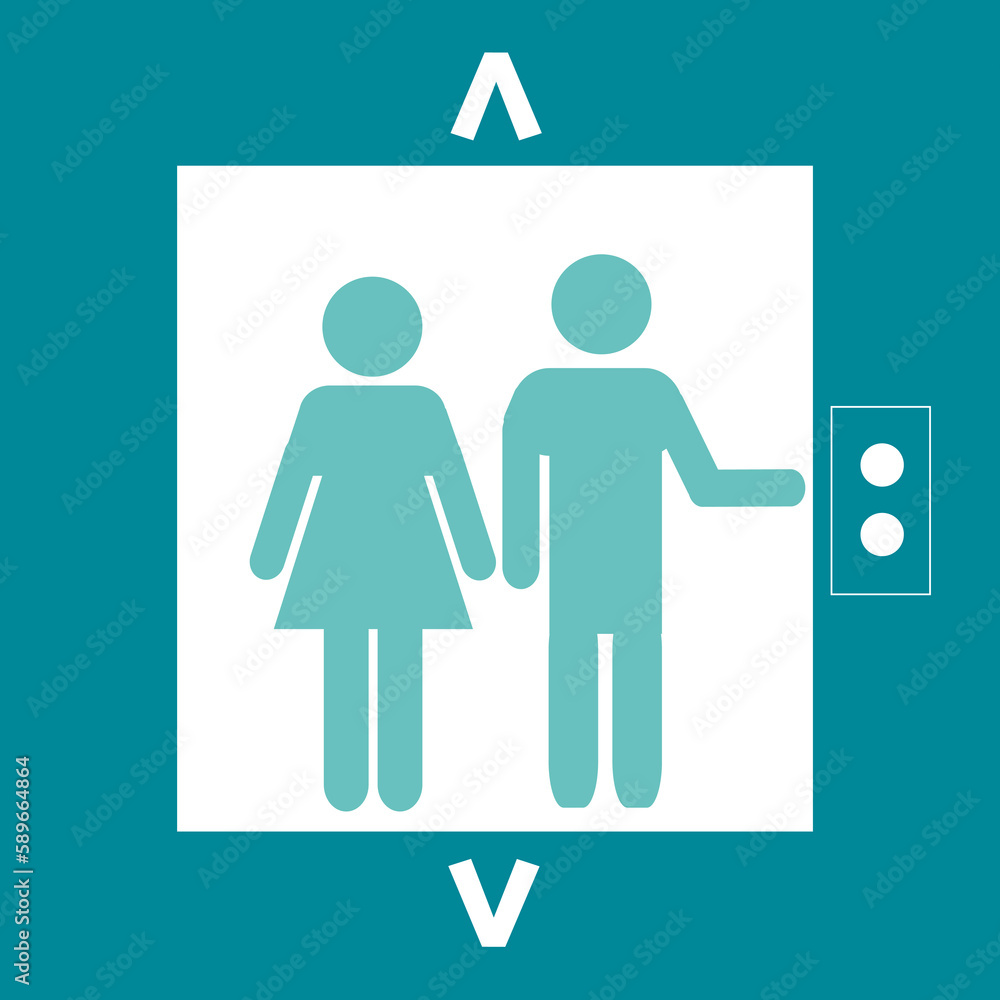 Sign or Symbol of elevator with woman and men, green Sign or Symbol of elevator with woman and men, green
