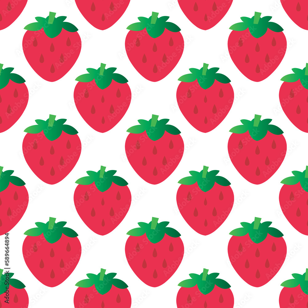 Seamless illustration. Pattern with sweet red strawberry with a stem on white background. Healthy vegetarian food Seamless illustration. Pattern with sweet red strawberry with a stem on white background. Healthy vegetarian food