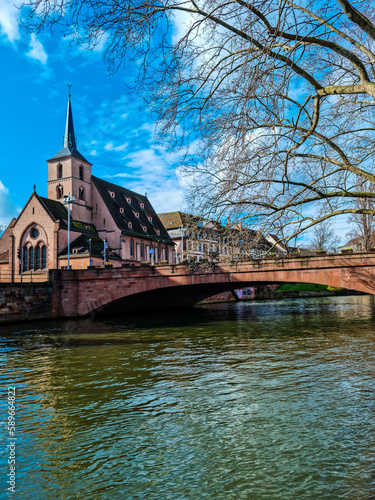 Houses on the river in Strasbourg, a city in France