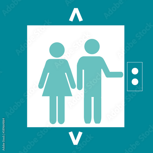 Sign or Symbol of elevator with woman and men, green