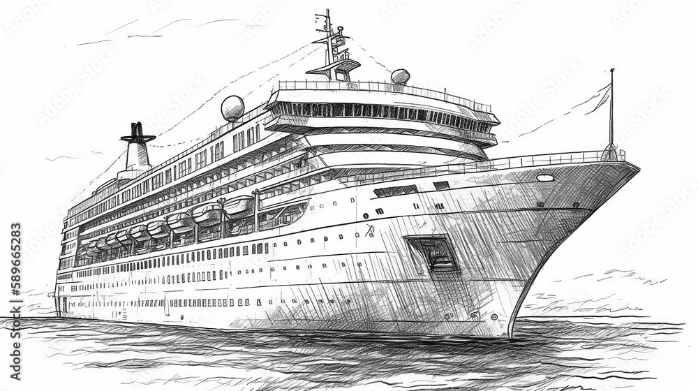 Fototapeta premium Drawing Sketch Cruise Ship Generative AI